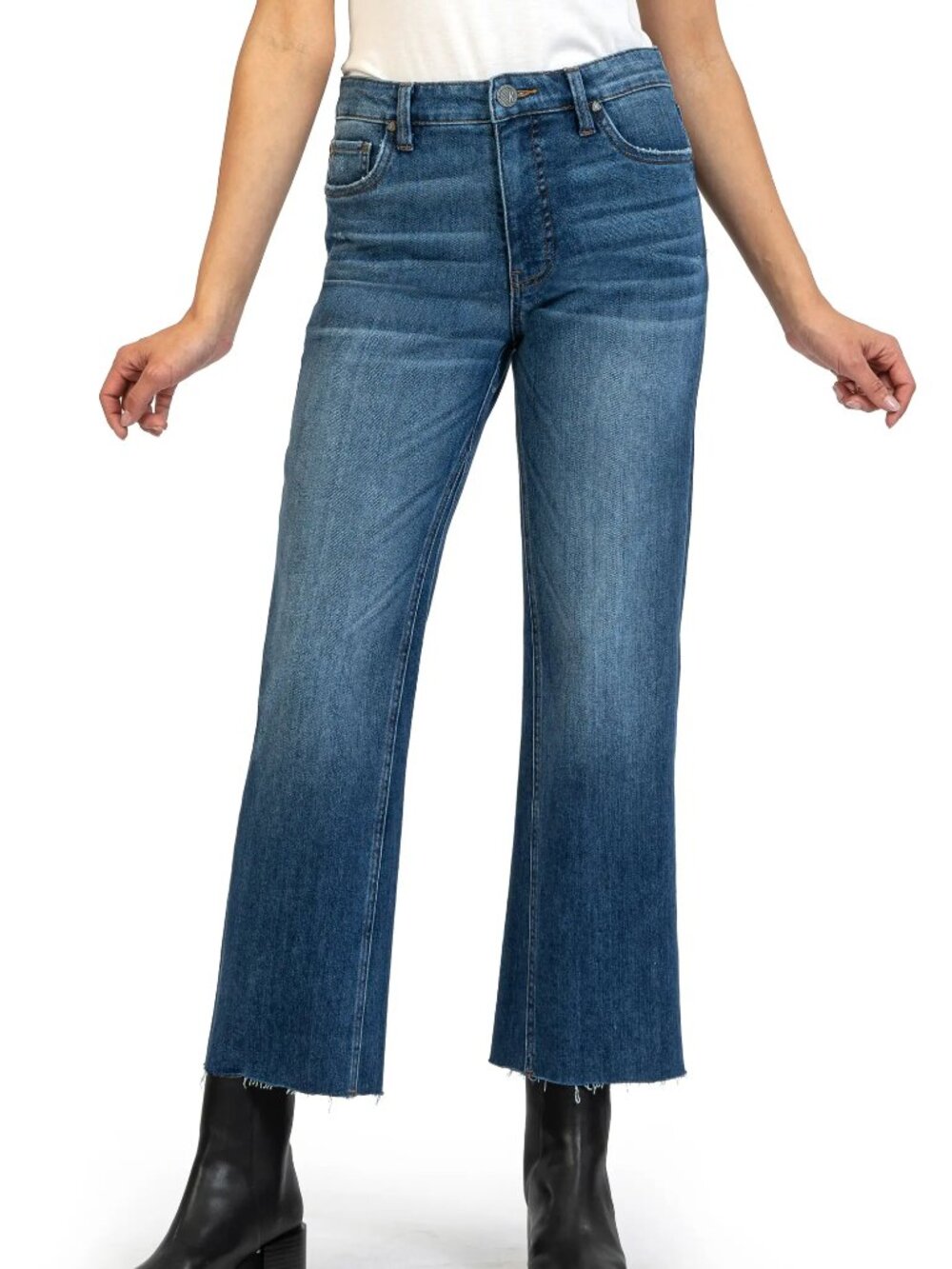 KUT from the Kloth Women's Blue Kelsey Fab Ab Raw Hem Ankle Flare Jeans Size 16